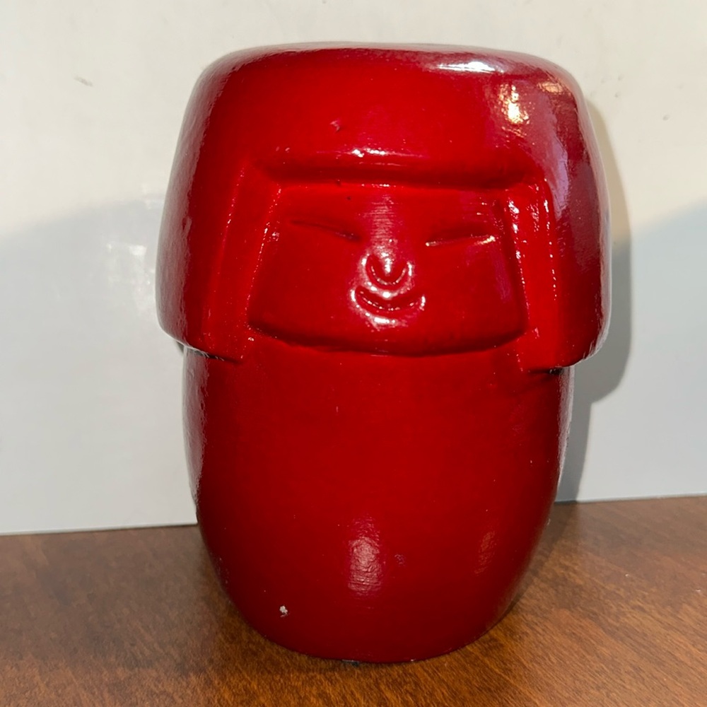 Vintage Red Pottery Kokeshi Doll Statue Figurine MCM Japanese Kokeshi Glaze